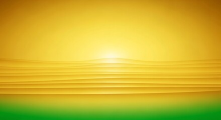 穏やかな黄金色の背景と緑色の水平線が調和した抽象的な風景