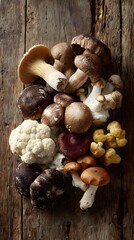 mushrooms on a wooden background