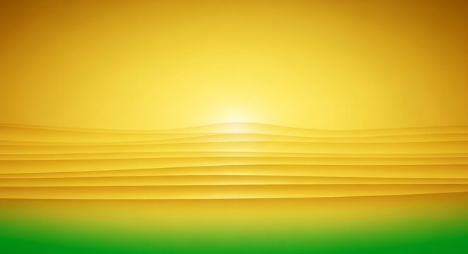 穏やかな黄金色の背景と緑色の水平線が調和した抽象的な風景