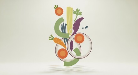 様々な野菜を組み合わせた、明るい背景上の抽象的なイラストレーション