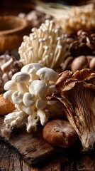 mushrooms on a wooden background