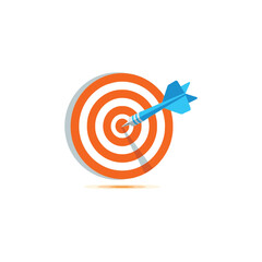 A blue dart striking the bullseye of an orange and white target, representing focus and success in goals and achievement