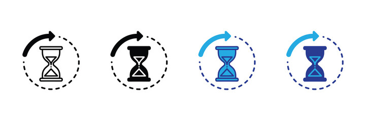 Hourglass timer icon with circular arrow representing refresh, repeat, and cycle, symbolizing time passing and waiting for completion