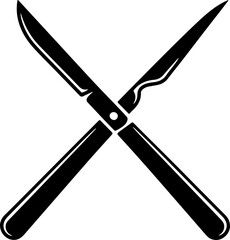 crossed surgical scalpels silhouette vector illustration