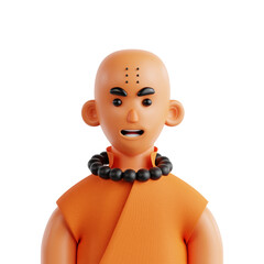 3D Rendered Cartoon Style Bald Head Monk with Orange Robe Character