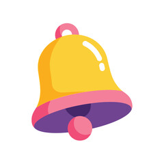 Cartoon yellow bell with pink and purple accents, isolated on white, a simple illustration representing alerts, notifications, or sounds