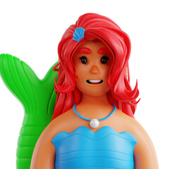 Fototapeta premium 3D Rendered Charming Mermaid with Red Hair and Blue Dress Character