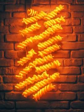 Brightly Lit Spaghetti Sign on Brick Wall