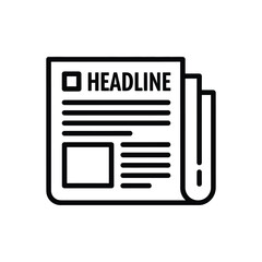 Isolated line art icon of a newspaper with the word headline and text, representing news and information dissemination.