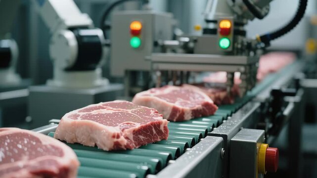 Global food price. Modern Meat Processing Technology Conveyor Automation in Factory for Efficient Production in Global Food Industry