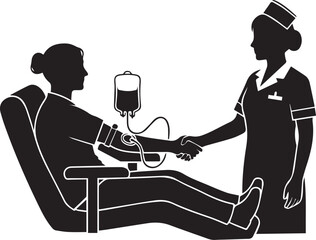 Silhouette of nurse and patient giving blood donation concept of healthcare and generosity