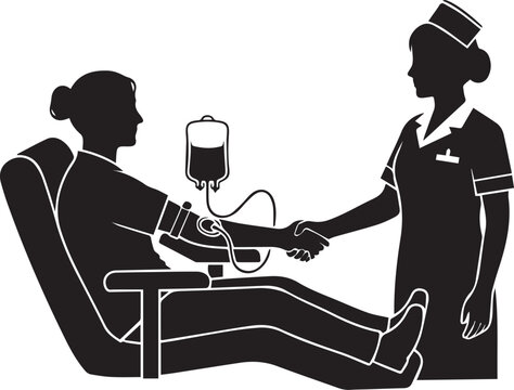 Silhouette of nurse and patient giving blood donation concept of healthcare and generosity