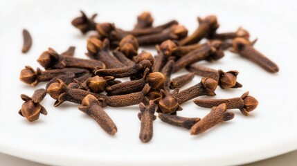 Obraz premium Dried whole cloves on a pure white isolated background. Generative AI