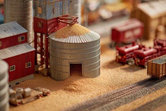Grain elevator closeup shows unloading process at an agricultural site in a rural area during daylight hours