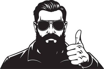 Bearded Man in Sunglasses Giving Thumbs Up Silhouette gesture on transparent background