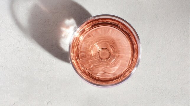 Top view of rose wine in a glass on white background isolated. Generative AI
