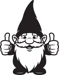 Cartoon gnome with beard and pointed hat giving two thumbs up fantasy character on transparent background