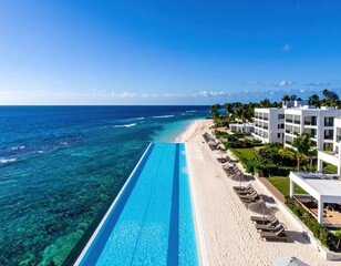 Aerial View of Luxury Beach Resort with Infinity Pool and Turquoise Ocean