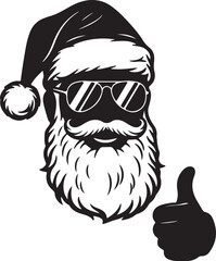 Silhouette of Santa Claus with sunglasses and a thumbs up gesture Christmas holiday on transparent background
