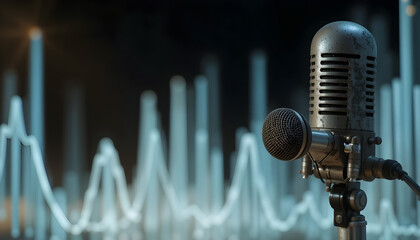 Vintage microphone with sound waves a compelling image for audio recording