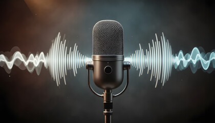 Vintage microphone with sound waves a compelling image for audio recording