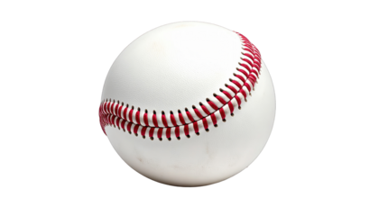 A close-up of a white, stitched ball with red threads against a black backdrop