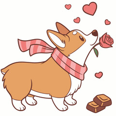 Charming SVG of a Funny Corgi featuring with a scarf, styled in a Valentine theme with Valentine Blush hues