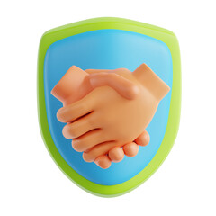 3D Rendered Handshake Agreement in a Shield Symbolizing Trust and Partnership