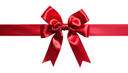 Crimson silk bow tied on a horizontal ribbon against a stark black background