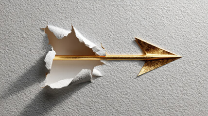A golden arrow pierces through a torn wall, symbolizing breakthrough and direction. The arrow signifies progress and achievement