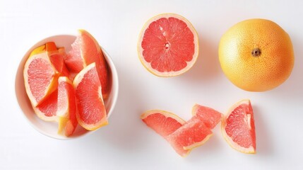 Fresh pink grapefruit assortment isolated on white background. Generative AI