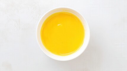 Raw egg mixture in white bowl on white background isolated. Generative AI