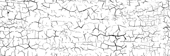 A black cracked textured pattern on a white bg. Glazed cake with a cracked finish. Kintsugi art. An ancient, dry, dusty, or earthen surface. Abstract vector illustration