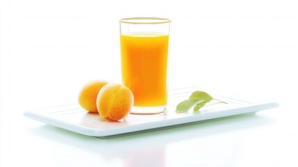 Apricot juice glass with fresh apricots on white background isolated. Generative AI