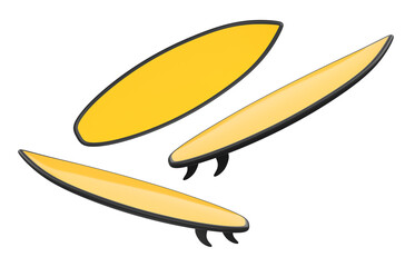 Set of surfboard for summer surfing on surf board on white background.