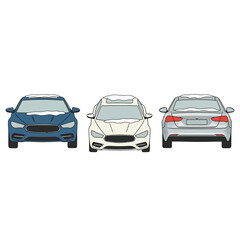 Fototapeta premium Realistic Winter Car Front, Side, and Rear Views Vector Set