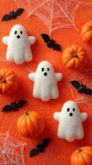 Eerie elegance: celebrating halloween with spooky seasonal decorations. Provocative poses. Subtle halloween: a card with slightly shifted seasonal decorations. Experimental photography.