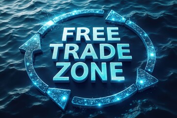Global free trade zone concept with luminous arrows on water