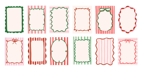 Whimsical Christmas holidays vintage vector frames set. Decorative elegant retro coquette backgrounds
