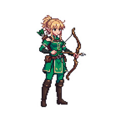 pixel art forest elf archer aiming precise enchanted green arrows