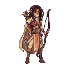 pixel art desert elf ranger firing shimmering heated mirage arrows