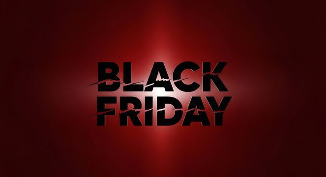 A striking black friday advertisement with bold lettering and a dramatic red background with a spotlight effect