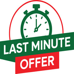 Last Minute Offer Badge with Stopwatch Icon - Limited Time Sale Vector
