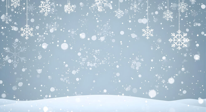 Winter Snowfall Background with Falling Snowflakes and Snowy Ground