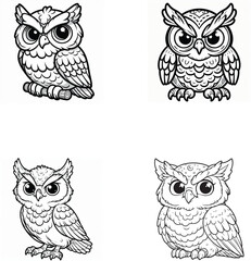 Cartoon Owl Silhouette Set – Expressive Poses and Character Designs
