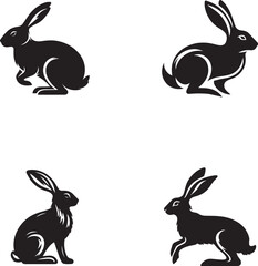 Stylized Rabbit Silhouettes in Varied Poses – Vector Set