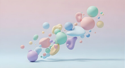 Abstract Pastel 3D Shapes Dynamic Composition Soft Floating Colorful Blobs Spheres