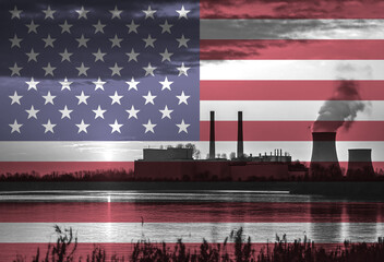 Coal Fired Power Plant with American National Flag Overlay