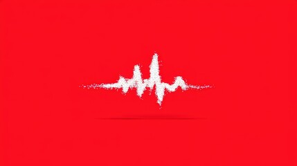 Abstract White Pulse Waveform Graphic on Red Background, Sound Wave Representation, Audio Signal Visualization, Digital Art, Medical Technology, Data Analysis
