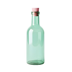 "Minimal Green Glass Bottle with Pink Cork Stopper on White Background"